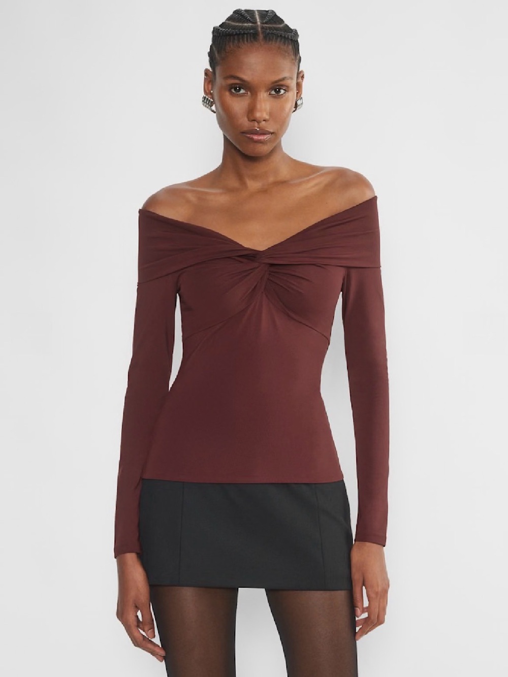 ARITZIA Babaton Contour Twist Off-Shoulder Top Noble Burgundy Size S NWT